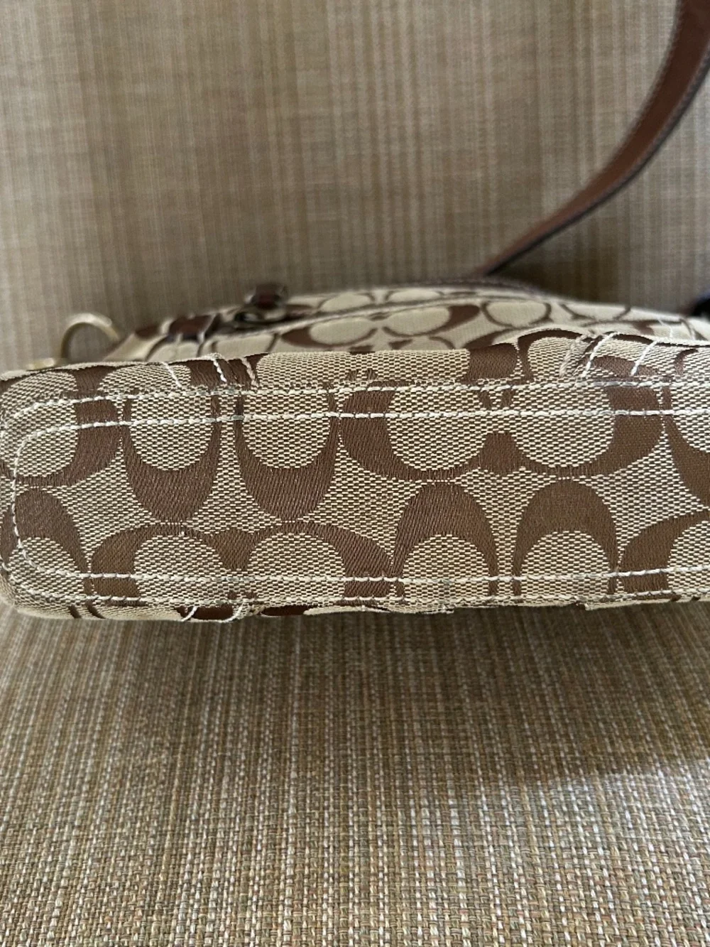 Coach Signature Tan and Brown Canvas Y2K Crossbody Bag With Leather Trim